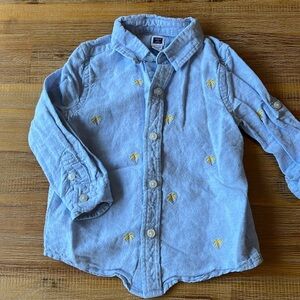 Janie and Jack Light Blue Button-Down Shirt with Yellow Palm Embroidery